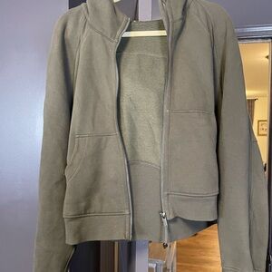Olive Green Lululemon Cropped Zip-Up Hoodie